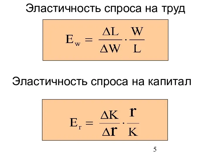 Эластичность спроса на труд Эластичность спроса на капитал