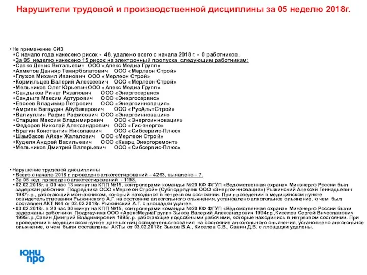 Не применение СИЗ С начало года нанесено рисок - 48, удалено