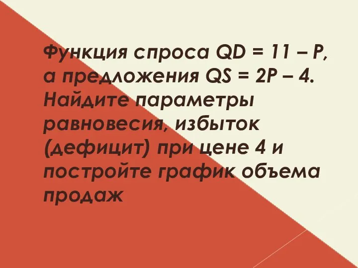 Функция спроса QD = 11 – P, а предложения QS =