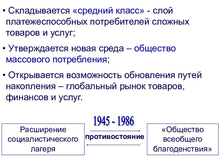 Складывается «средний класс» - слой платежеспособных потребителей сложных товаров и услуг;