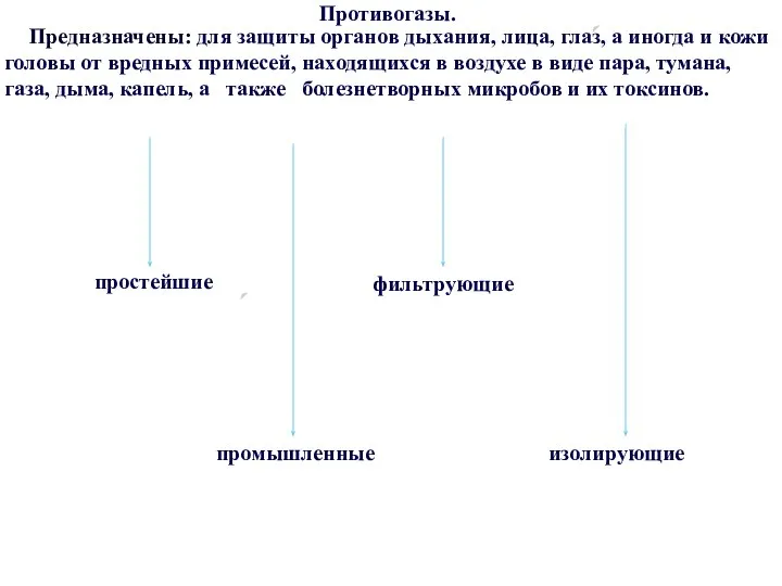 Противогазы. Предназначены: для защиты органов дыхания, лица, глаз, а иногда и