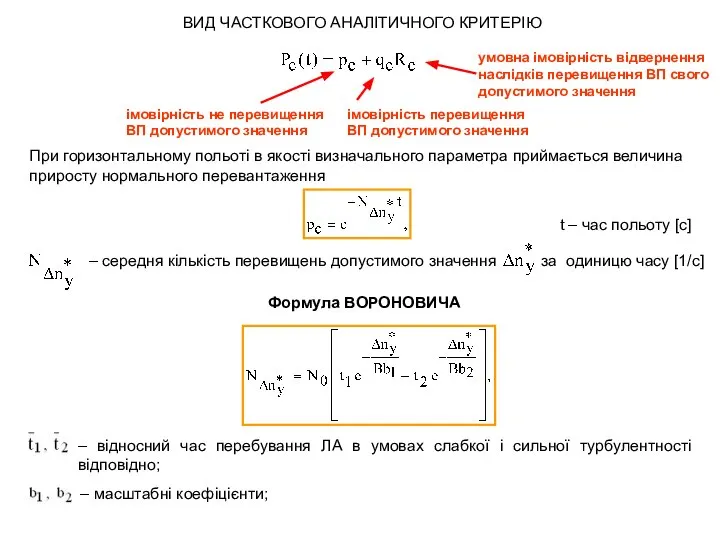 ВИД ЧАСТКОВОГО АНАЛІТИЧНОГО КРИТЕРІЮ імовірність не перевищення ВП допустимого значення імовірність