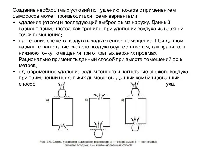 Создание необходимых условий по тушению пожара с применением дымососов может производиться