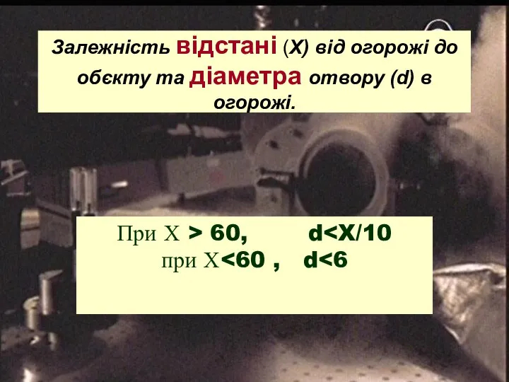 Залежність відстані (Х) від огорожі до обєкту та діаметра отвору (d)