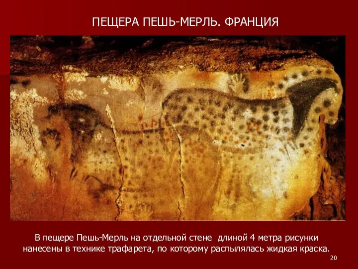 В пещере Пешь-Мерль на отдельной стене длиной 4 метра рисунки нанесены