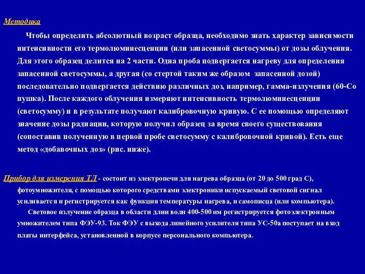 Методика Чтобы определить абсолютный возраст образца, необходимо знать характер зависимости интенсивности