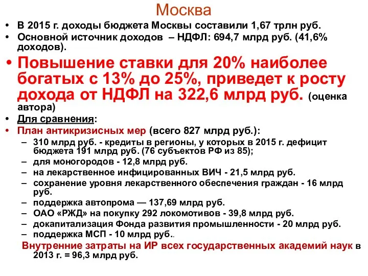 Москва В 2015 г. доходы бюджета Москвы составили 1,67 трлн руб.