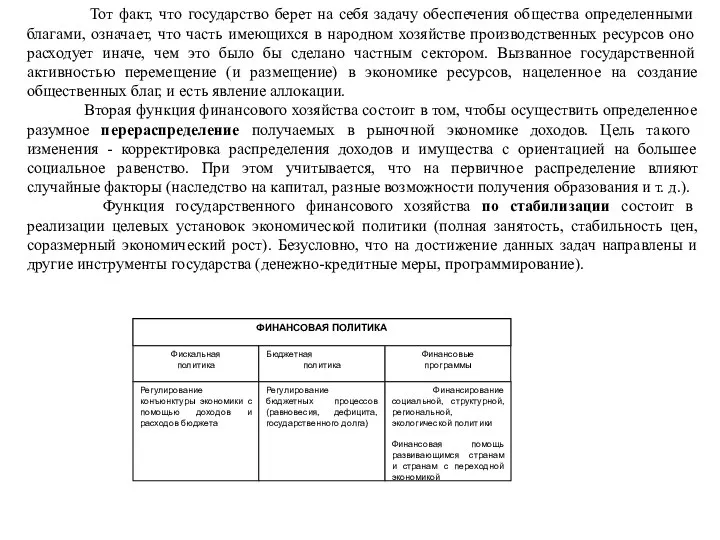 Тот факт, что государство берет на себя задачу обеспечения общества определенными