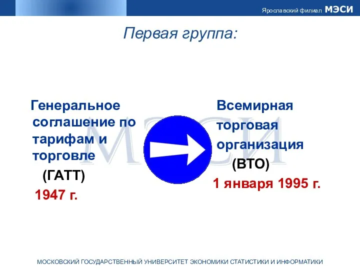 Первая группа: Генеральное соглашение по тарифам и торговле (ГАТТ) 1947 г.