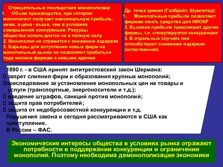 Экономические интересы общества в условиях рынка отражают потребности в поддержании конкуренции