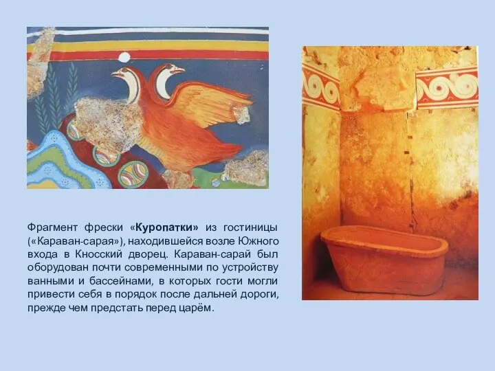 Фрагмент фрески «Куропатки» из гостиницы («Караван-сарая»), находившейся возле Южного входа в