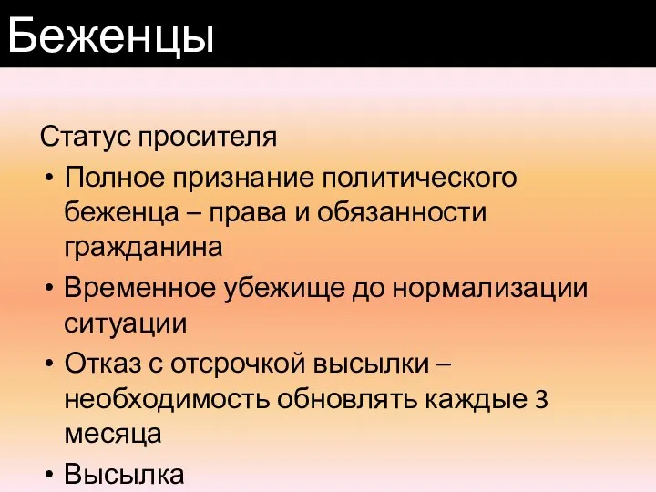 Статус просителя Полное признание политического беженца – права и обязанности гражданина