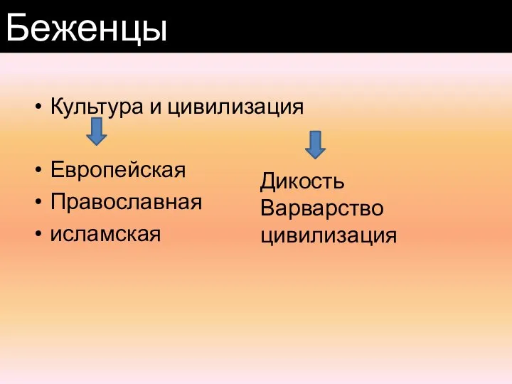 Культура и цивилизация Европейская Православная исламская Беженцы Дикость Варварство цивилизация