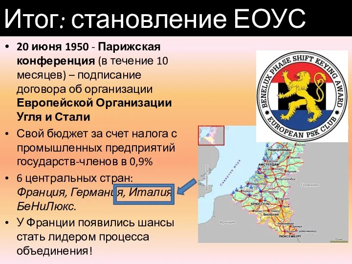 20 июня 1950 - Парижская конференция (в течение 10 месяцев) –