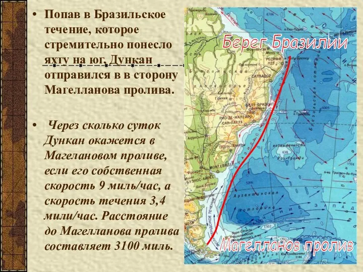 Берег Бразилии Магелланов пролив Попав в Бразильское течение, которое стремительно понесло