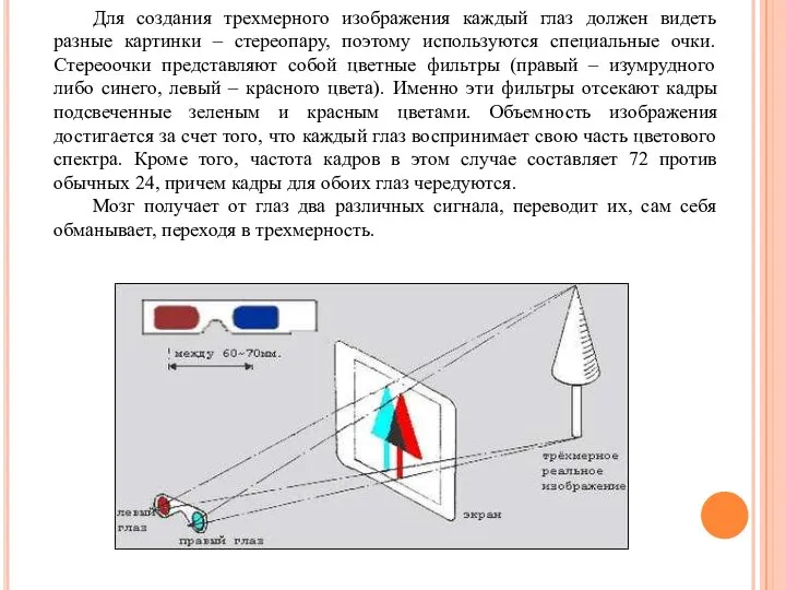 Для создания трехмерного изображения каждый глаз должен видеть разные картинки –