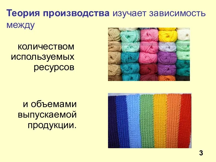 количеством используемых ресурсов и объемами выпускаемой продукции. Теория производства изучает зависимость между