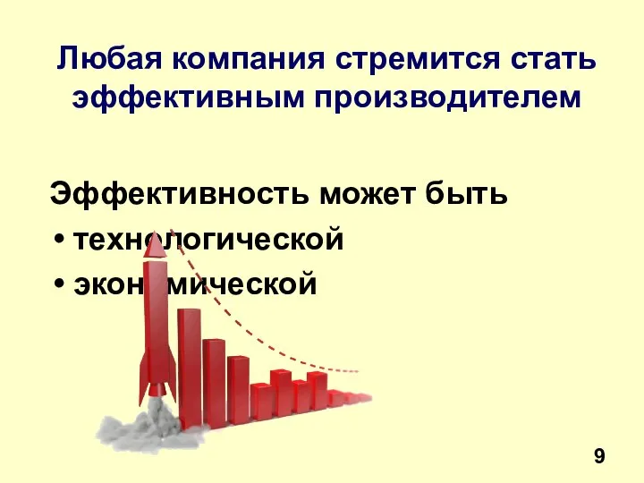 Любая компания стремится стать эффективным производителем Эффективность может быть технологической экономической