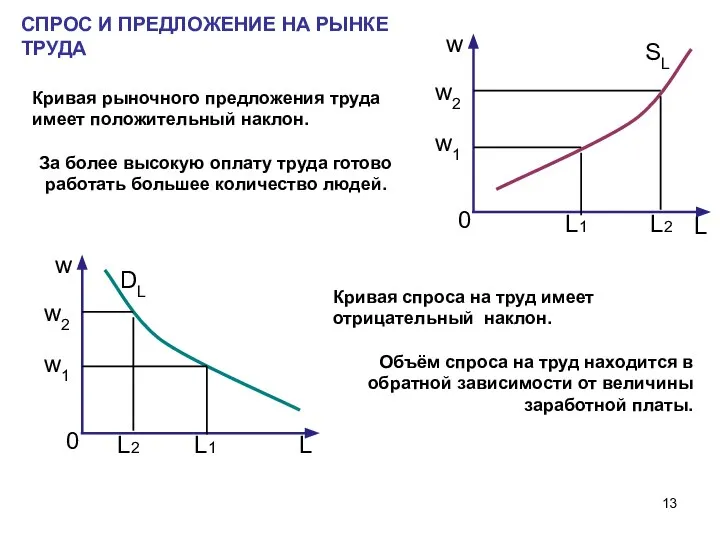 СПРОС И ПРЕДЛОЖЕНИЕ НА РЫНКЕ ТРУДА Кривая рыночного предложения труда имеет