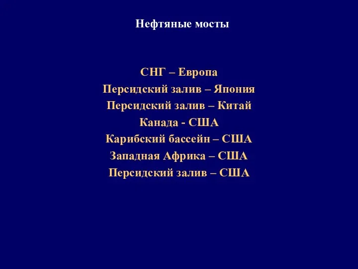 Нефтяные мосты СНГ – Европа Персидский залив – Япония Персидский залив