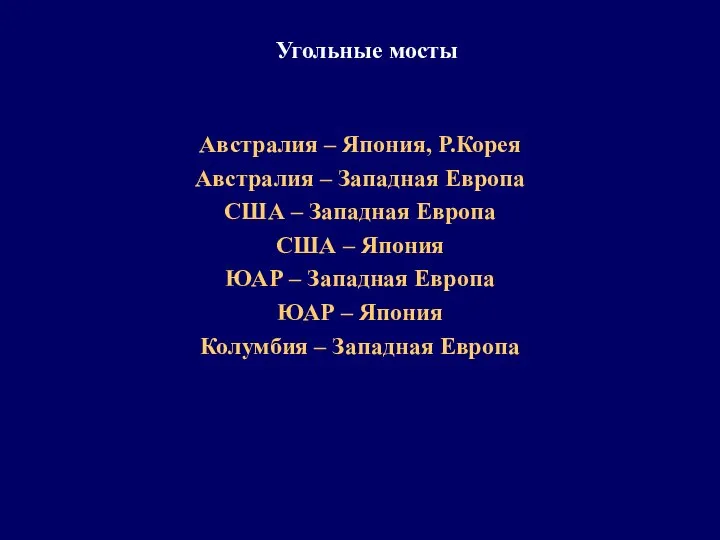 Угольные мосты Австралия – Япония, Р.Корея Австралия – Западная Европа США