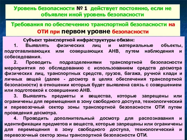 Уровень безопасности № 1 действует постоянно, если не объявлен иной уровень