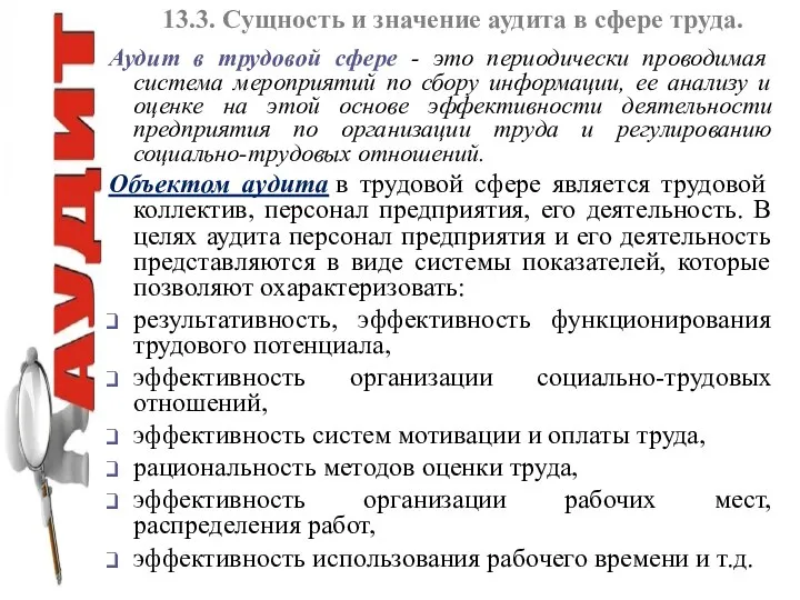 13.3. Сущность и значение аудита в сфере труда. Аудит в трудовой