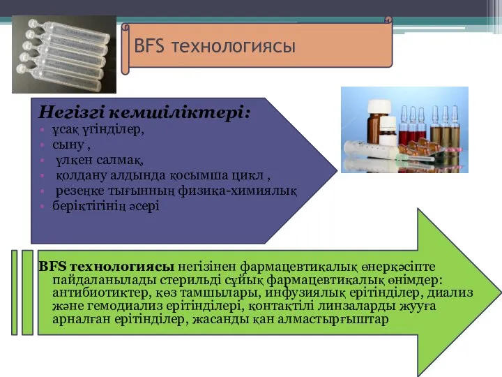 BFS технологиясы Негізгі кемшіліктері: ұсақ үгінділер, сыну , үлкен салмақ, қолдану