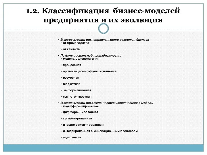 1.2. Классификация бизнес-моделей предприятия и их эволюция В зависимости от направленности