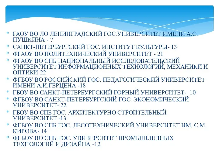 ГАОУ ВО ЛО ЛЕНИНГРАДСКИЙ ГОС.УНИВЕРСИТЕТ ИМЕНИ А.С.ПУШКИНА - 7 САНКТ-ПЕТЕРБУРГСКИЙ ГОС.