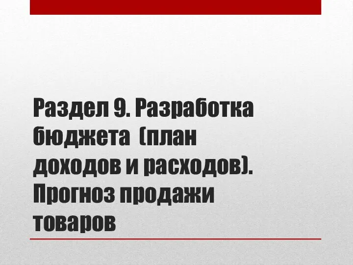 Раздел 9. Разработка бюджета (план доходов и расходов). Прогноз продажи товаров