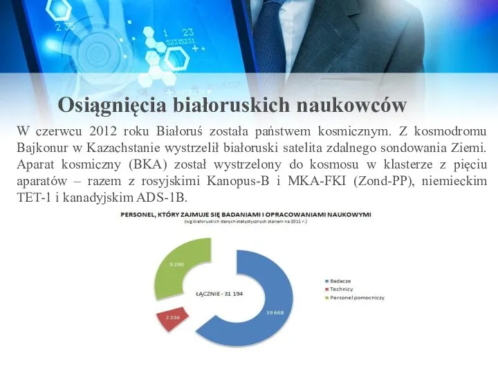 Osiągnięcia białoruskich naukowców W czerwcu 2012 roku Białoruś została państwem kosmicznym.