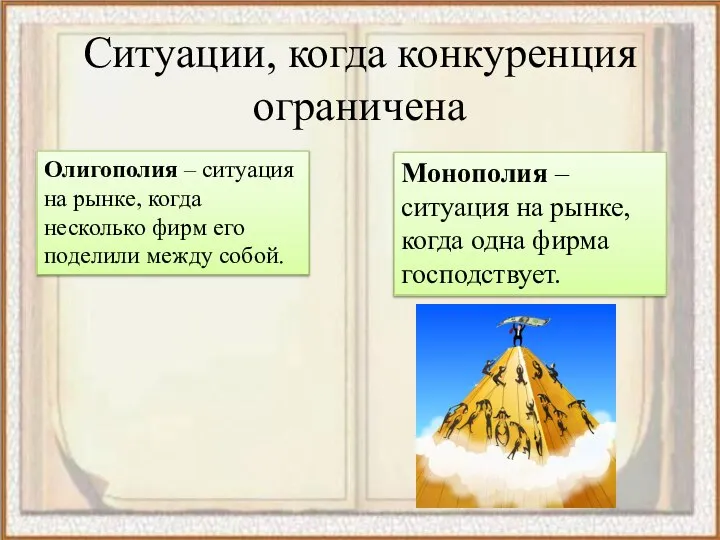 Ситуации, когда конкуренция ограничена Олигополия – ситуация на рынке, когда несколько