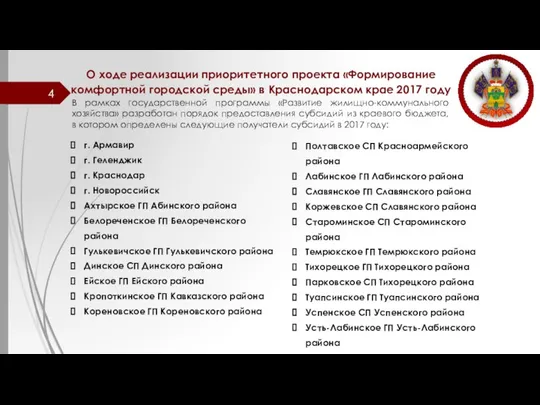 О ходе реализации приоритетного проекта «Формирование комфортной городской среды» в Краснодарском