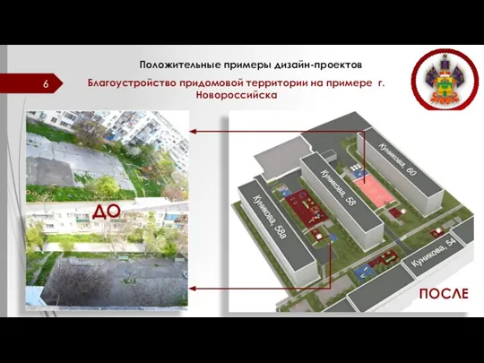 Благоустройство придомовой территории на примере г. Новороссийска Положительные примеры дизайн-проектов ДО ПОСЛЕ