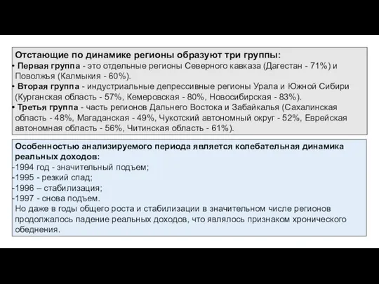 Особенностью анализируемого периода является колебательная динамика реальных доходов: 1994 год -