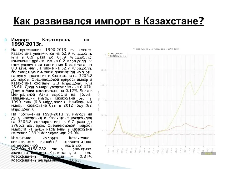 Импорт Казахстана, на 1990-2013г. На протяжении 1990-2013 гг. импорт Казахстана увеличился