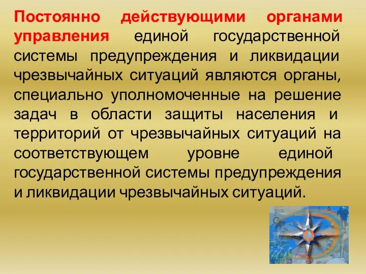 Постоянно действующими органами управления единой государственной системы предупреждения и ликвидации чрезвычайных