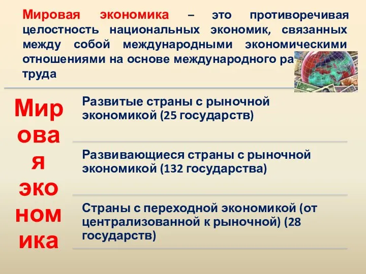 Мировая экономика – это противоречивая целостность национальных экономик, связанных между собой