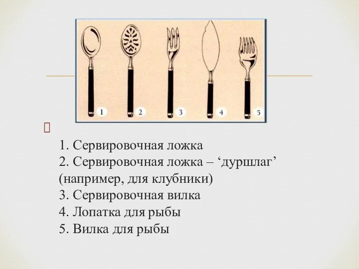 1. Сервировочная ложка 2. Сервировочная ложка – ‘дуршлаг’ (например, для клубники)