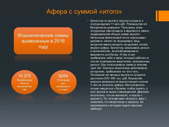 Афера с суммой «итого» Бухгалтер по расчету зарплаты украла у госучреждения