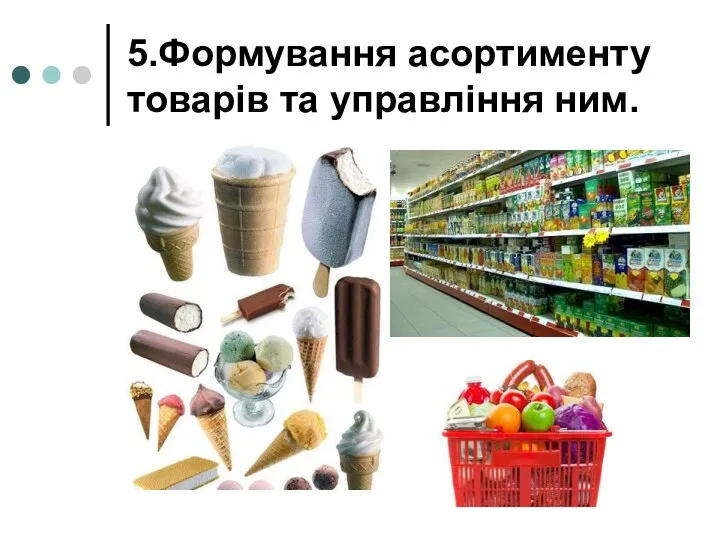 5.Формування асортименту товарів та управління ним.