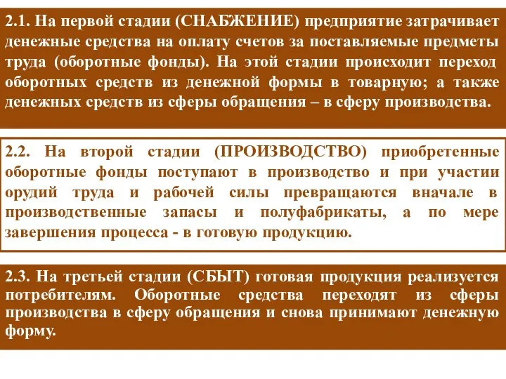 2.1. На первой стадии (СНАБЖЕНИЕ) предприятие затрачивает денежные средства на оплату