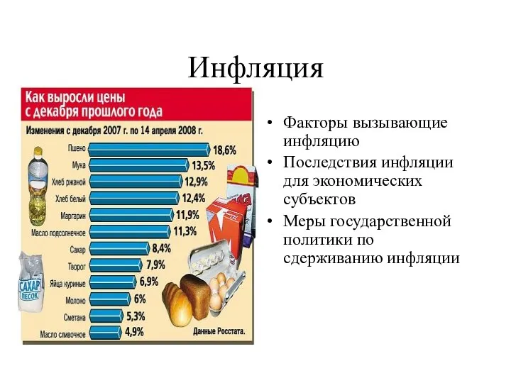 Инфляция Факторы вызывающие инфляцию Последствия инфляции для экономических субъектов Меры государственной политики по сдерживанию инфляции