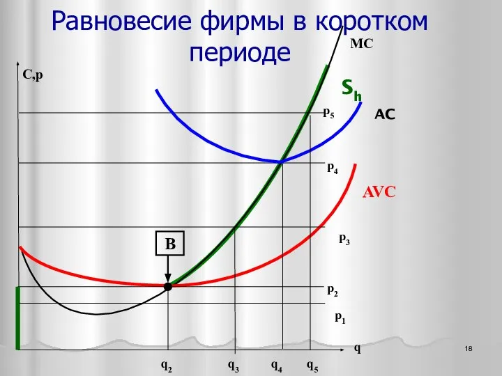 Равновесие фирмы в коротком периоде AVC AC MC Sh q q5