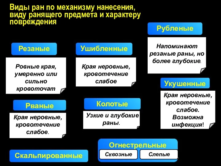 Ровные края, умеренно или сильно кровоточат Скальпированные Края неровные, кровотечение слабое