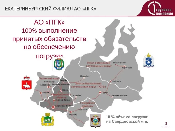 10 % объема погрузки на Свердловской ж.д. ЕКАТЕРИНБУРГСКИЙ ФИЛИАЛ АО «ПГК»