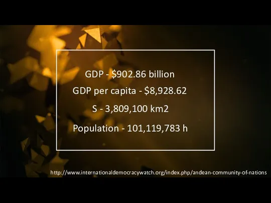 GDP - $902.86 billion $8,928.62 GDP per capita - $8,928.62 S