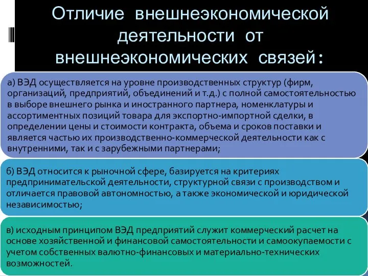 Отличие внешнеэкономической деятельности от внешнеэкономических связей: