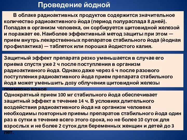 Проведение йодной профилактики В облаке радиоактивных продуктов содержится значительное количество радиоактивного